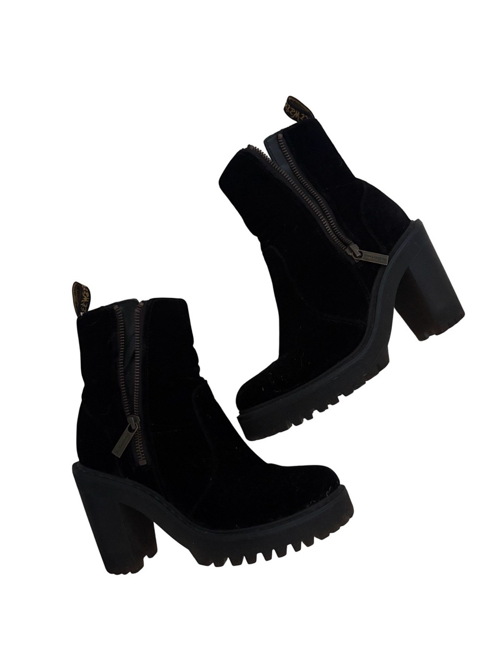 Dr. Martens Black Velvet Zip-Up Chunky Heel Ankle Boots